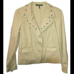 Daisy Fuentes Jacket Blazer Studs 16P Tan Beige 3 buttons 2 Hip Pockets Stretch